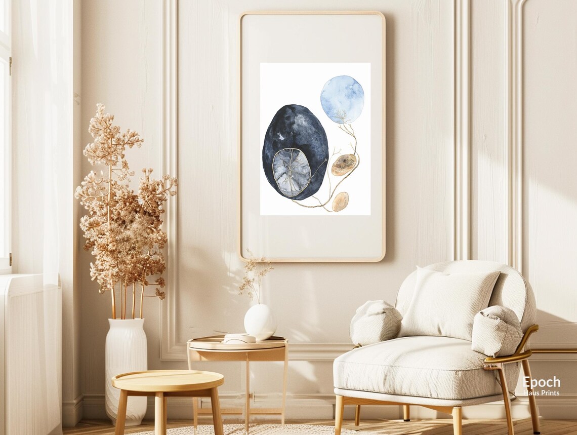 Abstract Blue Botanicals Nordic Abstract Oil Painting - Image 3