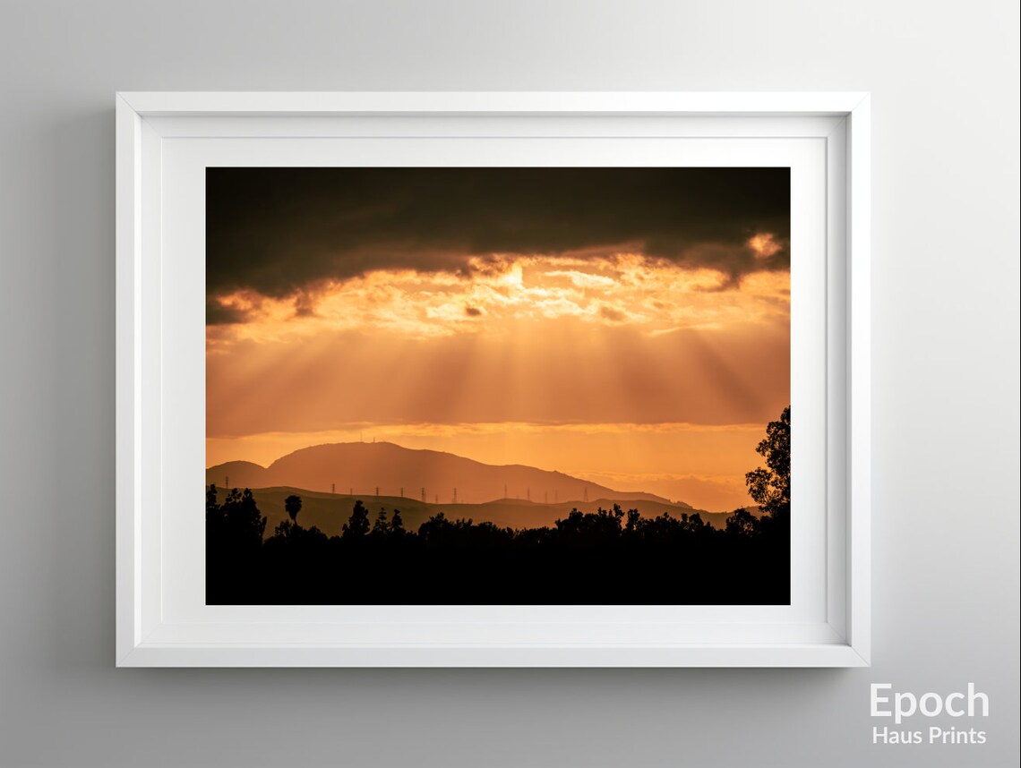 Beautiful Sunset Over Mountains, Landscape Art Print