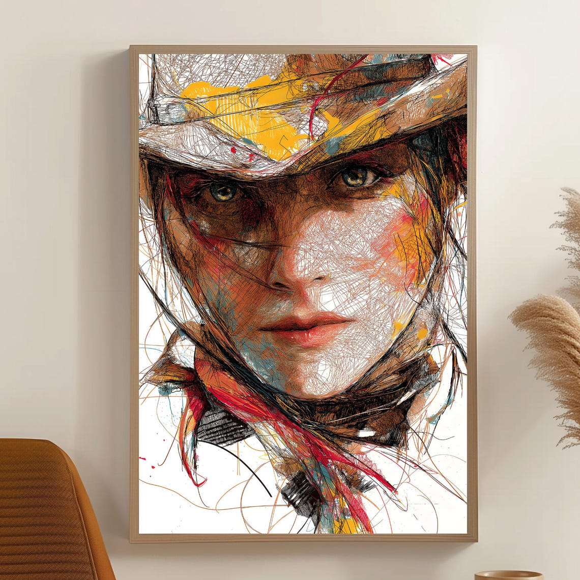 Cowgirl Portrait Illustration Wall Art Print Home Decor Cowboy Western