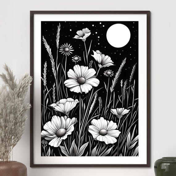 Moon Flowers Art Print Instant Wall Flower Botanical
