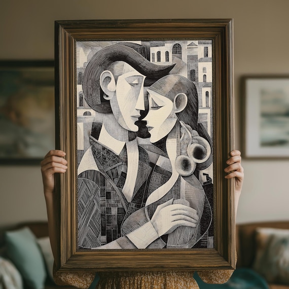 Cubic Lovers Abstract Geometric Couple Monochrome Art Poster