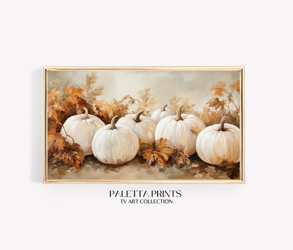 Neutral Leaves and Pumpkins, Vintage Still Life Art Print