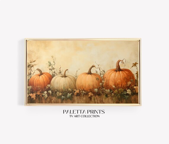 Four Vintage Pumpkins Row Golden Vine Fall Farmhouse Art Poster