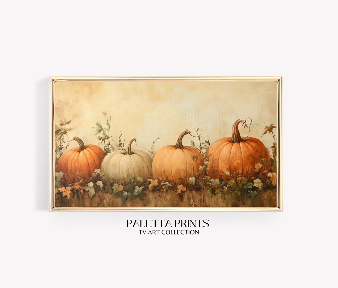 Four Vintage Pumpkins Row Golden Vine Fall Farmhouse Art Poster