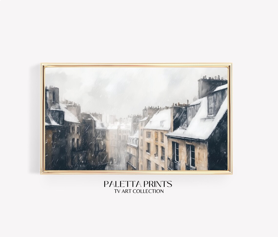 Snowy Paris Rooftops Winter Cityscape Vintage European Painting Poster