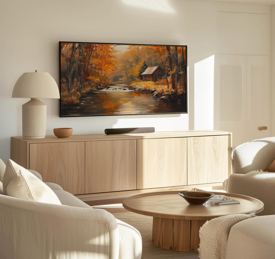 Frame Tv Moody Cabin By River Art Art For Frame Tvs Nature Tv Art Rustic Countryside Tv Art Fall Art Paletta Prints - Image 3