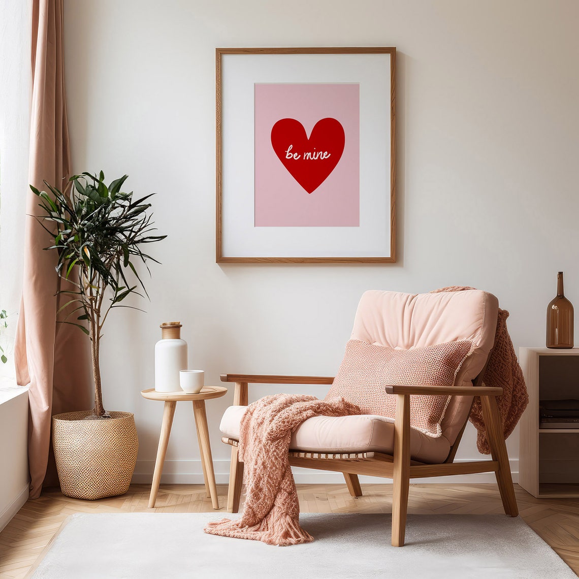 Be Mine Red Heart Valentine Quote Pink Minimalist Romantic Wall Art - Image 3