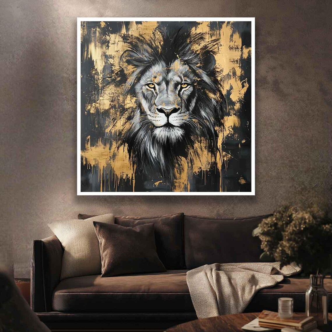 Black Gold Lion Portrait Gold Leaf Splash Luxury Wildlife Art Poster - Image 4