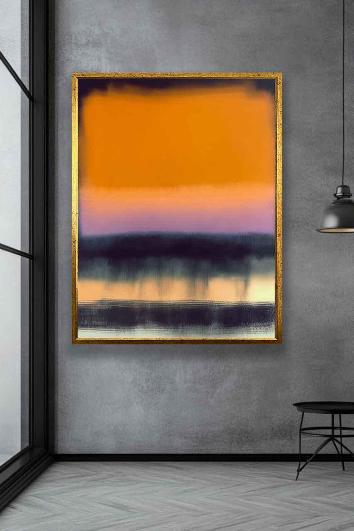 Orange Sunset Glow Over Dark Water Reflection Abstract Poster - Image 3
