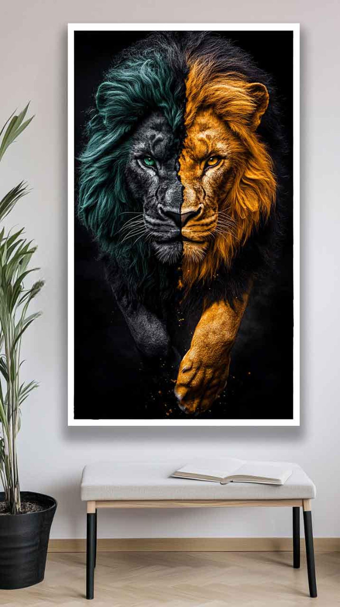 Lion Painting Black Yellow Lion Portrait Modern Lion Painting Wildlife Art King Lion Print Minimalist Safari Wall Art - Image 3