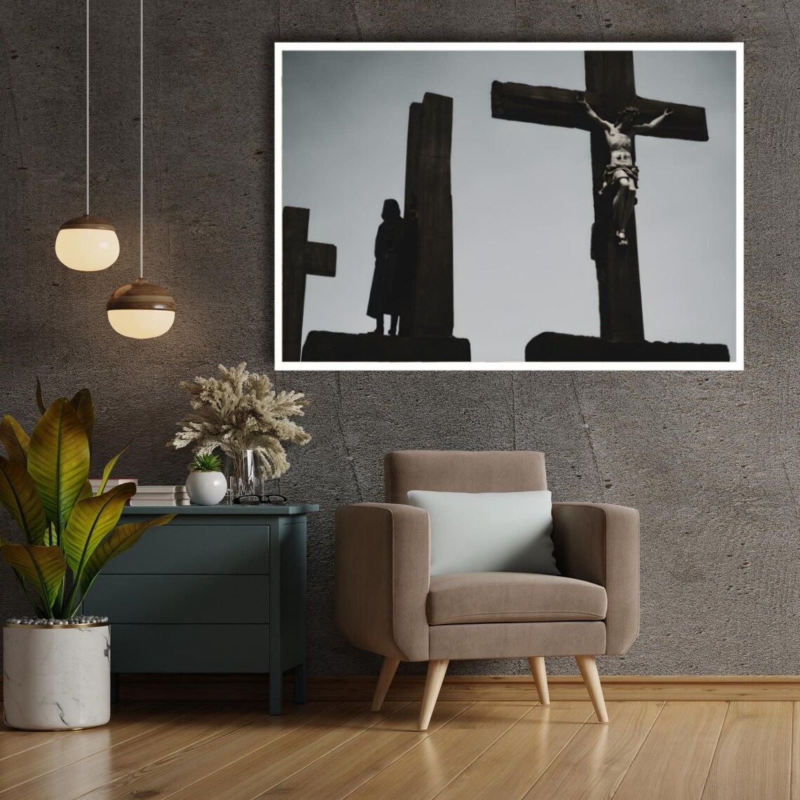 Jesus Christ On The Cross Sepia Tone Religious Wall Decor Poster - Image 3