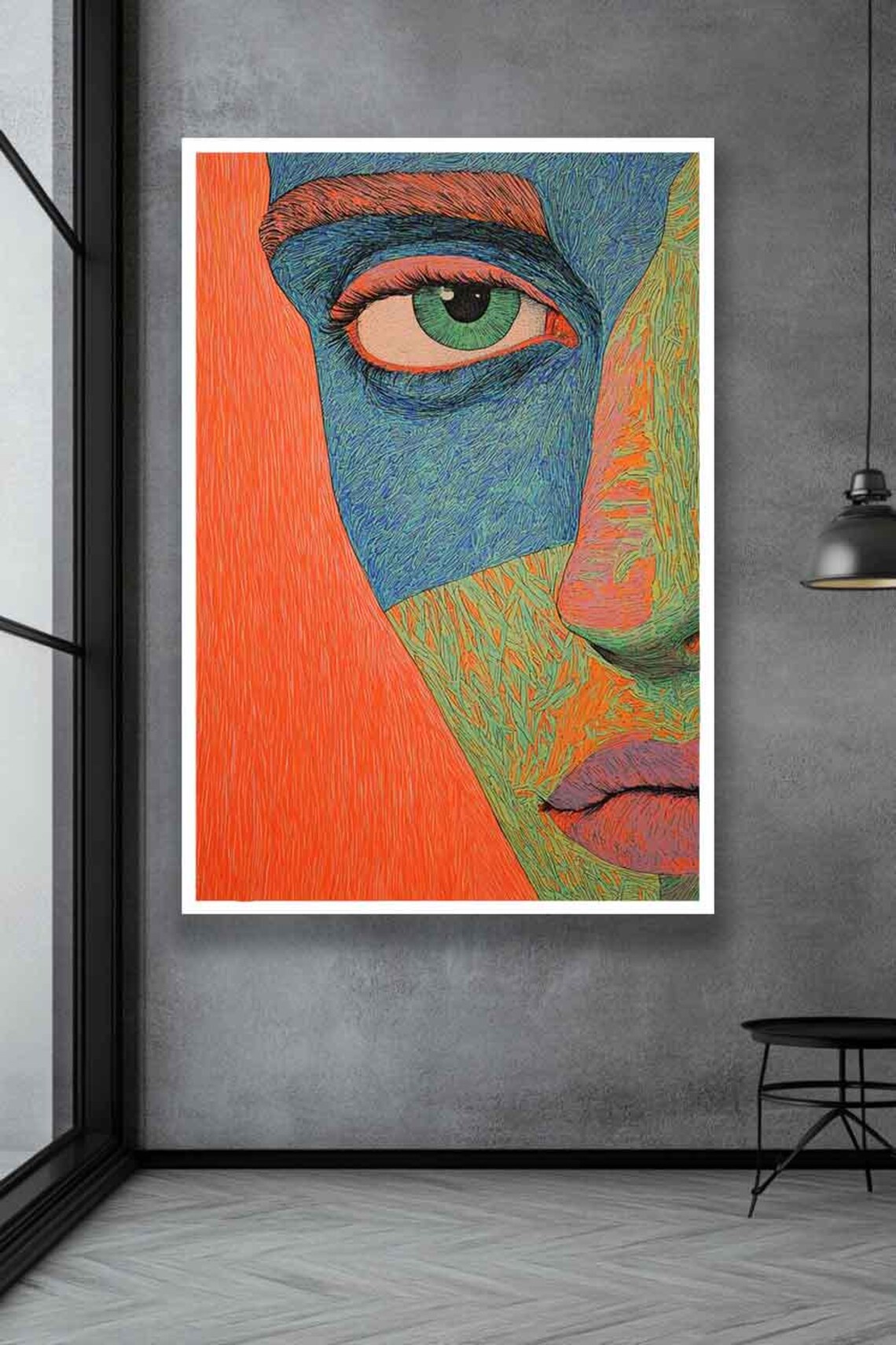 Colorful Abstract Woman Face Green Eye Modern Art Portrait Poster - Image 3