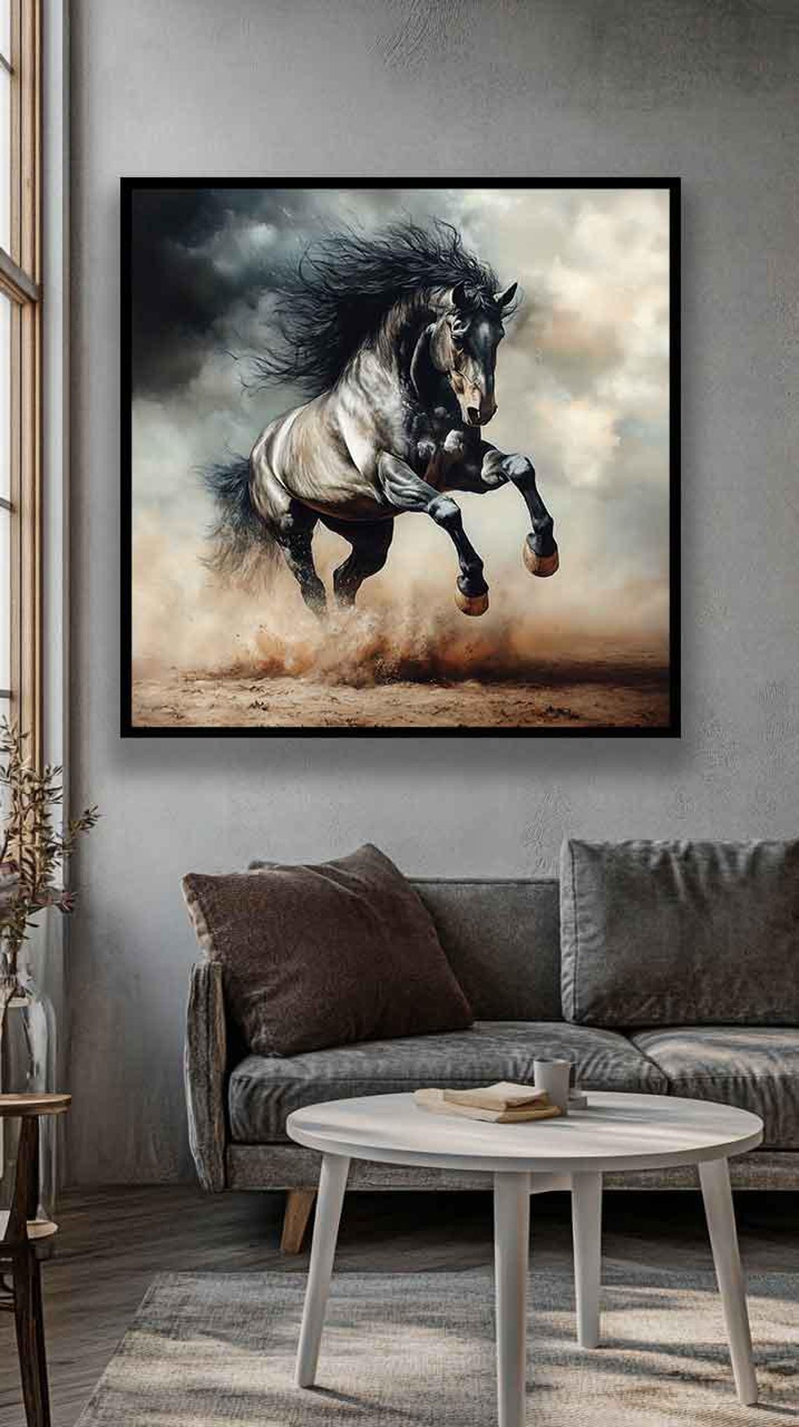 Horse Painting Black Horse Decor Dark Horse Wall Art Running Horse Art Framed Wall Art Horse Poster Ready To Hang - Image 4