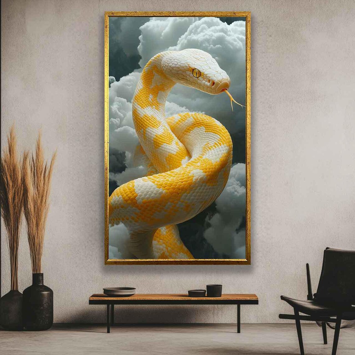 Albino Yellow and White Snake Coiled Gracefully in the Clouds Poster - Image 5