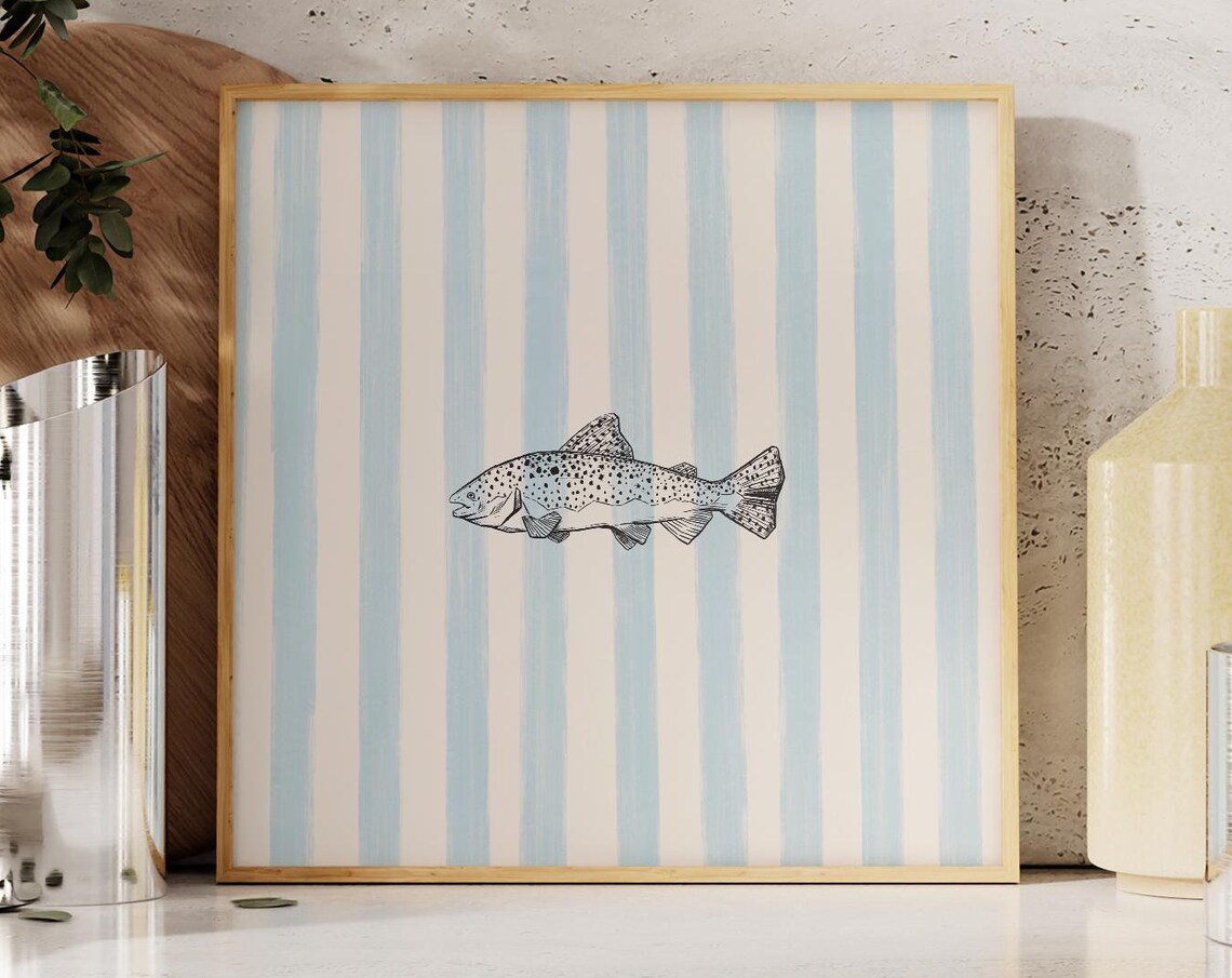 Blue Striped Fish Print, Nautical Illustration - Image 2