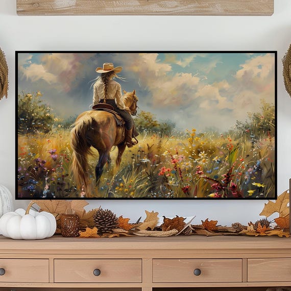 Cowgirl On Horseback Tv Art Rustic Western