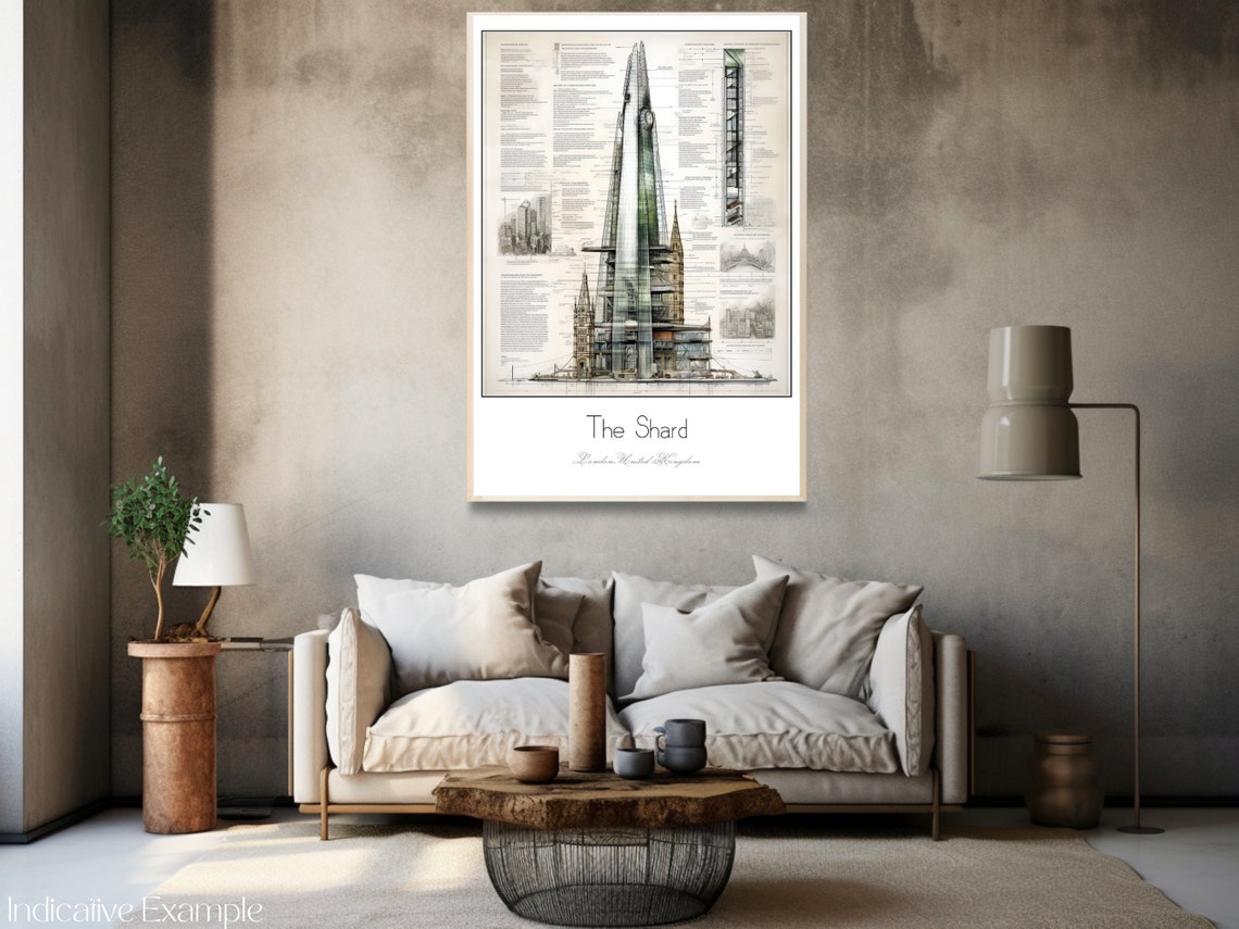 The Shard London Print The Shard London Poster Travel Print Poster The Shard London Renzo Piano Print Architecture Poster Vintage Art - Image 3