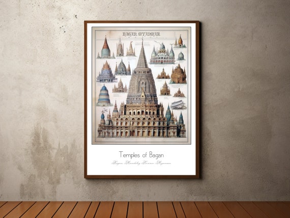 Bagan Myanmar Print Poster Bagan Temple Poster Asia Poster Travel Print Poster Architecture Poster Architectural Drawing Myanmar Print