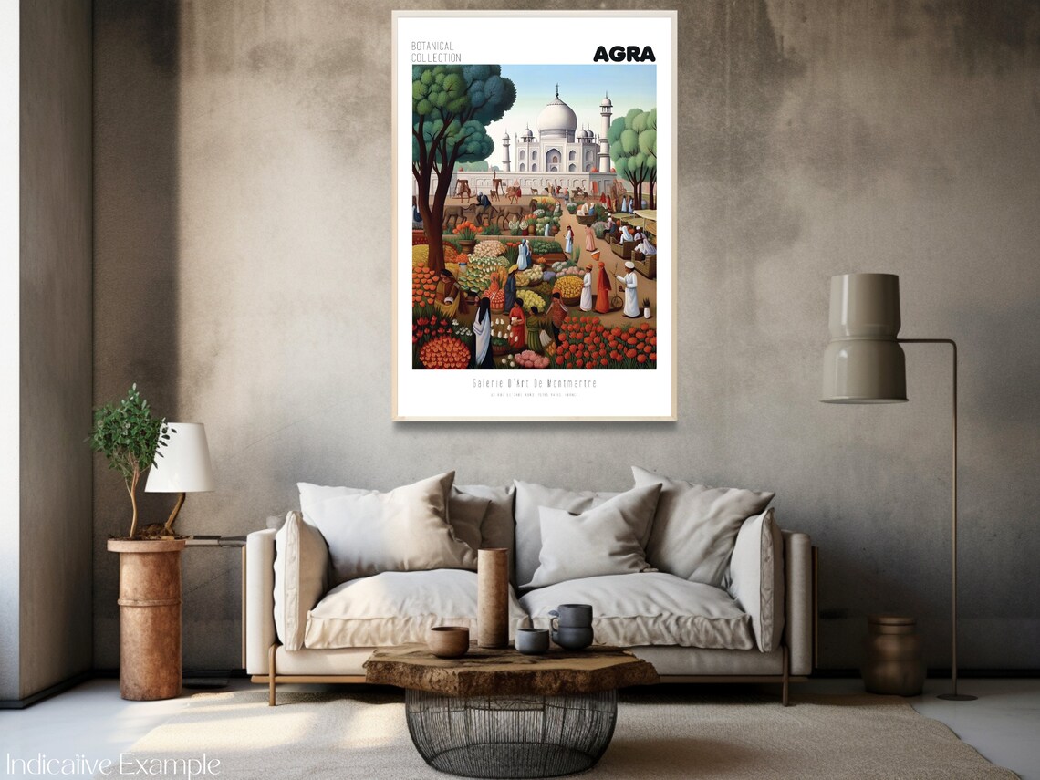 Agra Botanical Collection Taj Mahal Flower Market Scene Poster - Image 3