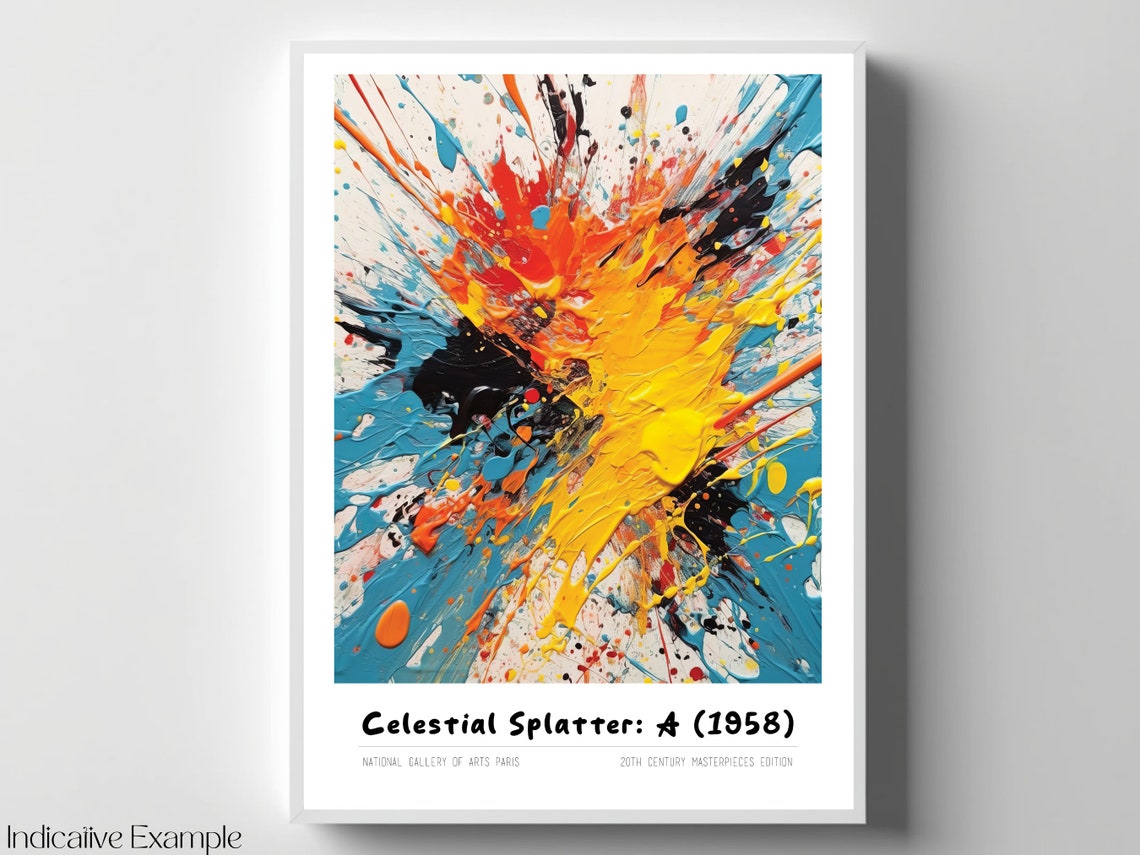 Celestial Splatter A 1958 Bold Red Yellow Blue Burst Art Poster - Image 4