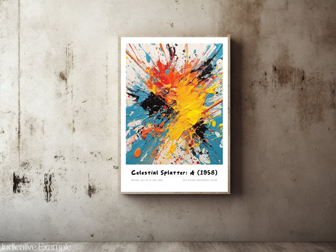 Celestial Splatter A 1958 Bold Red Yellow Blue Burst Art Poster - Image 2