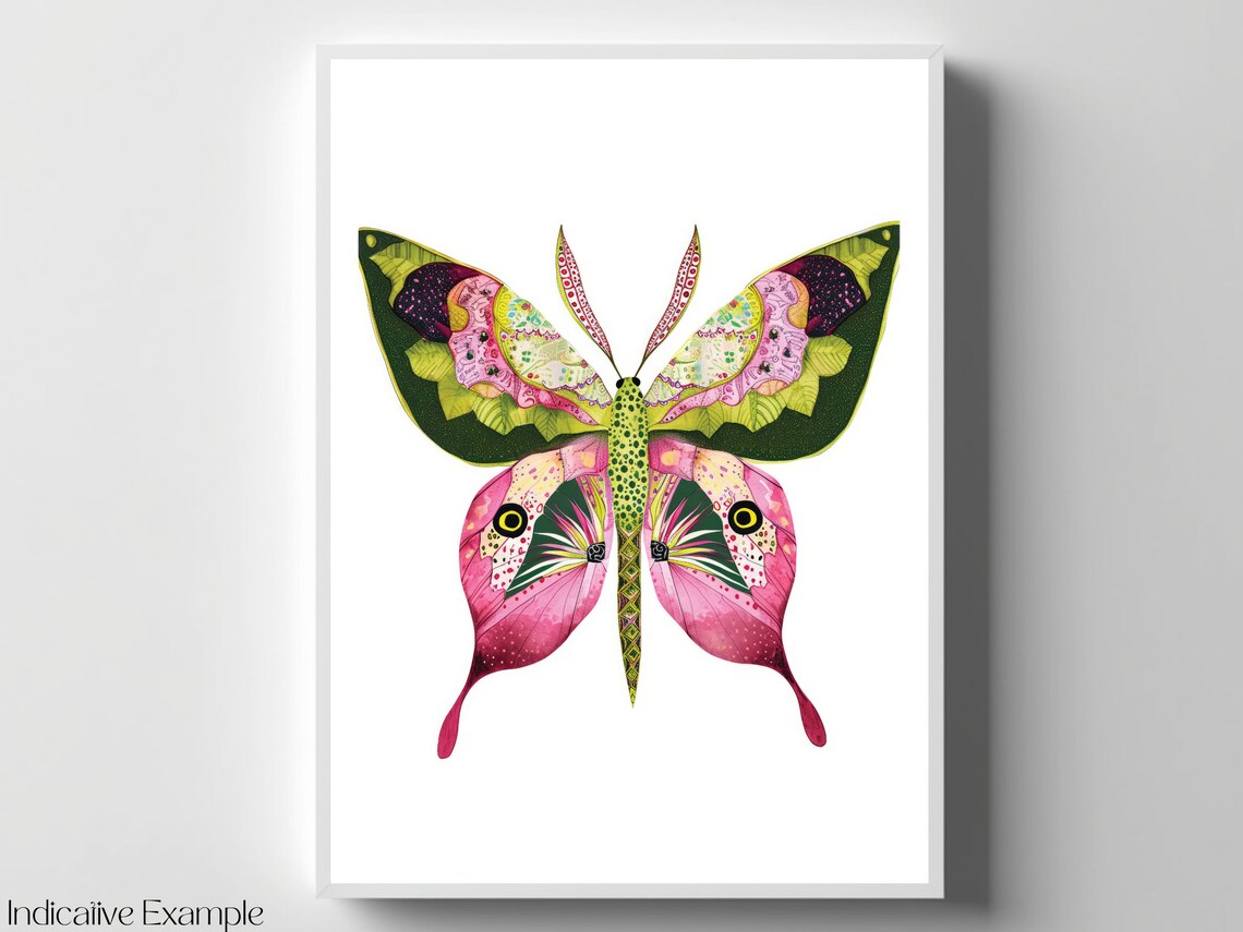 Pink Green Watercolor Butterfly Decorative Botanical Art Poster - Image 4