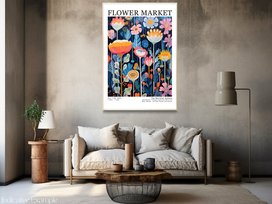 Flower Market Midnight Stylized Blossom Garden Night Scene Poster - Image 3