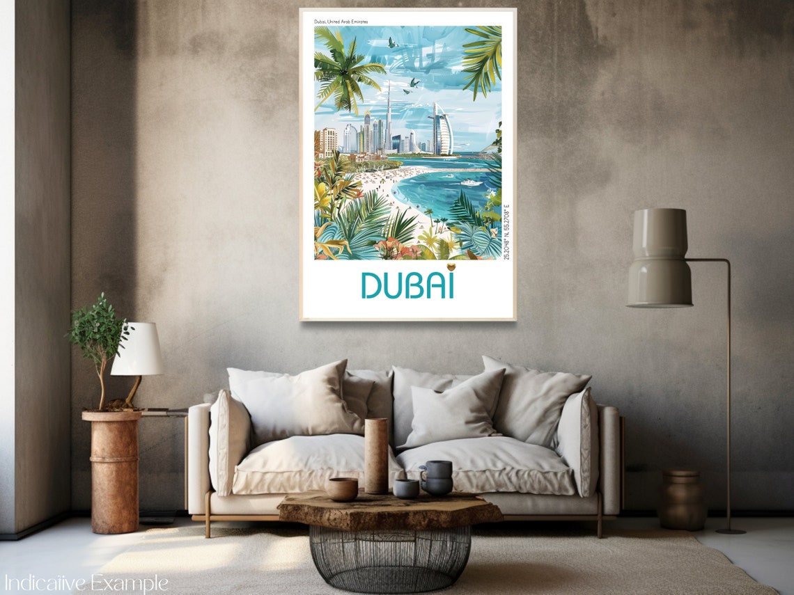 Dubai Beach Burj Al Arab Palm Fronds Modern Illustrated Travel Poster - Image 3