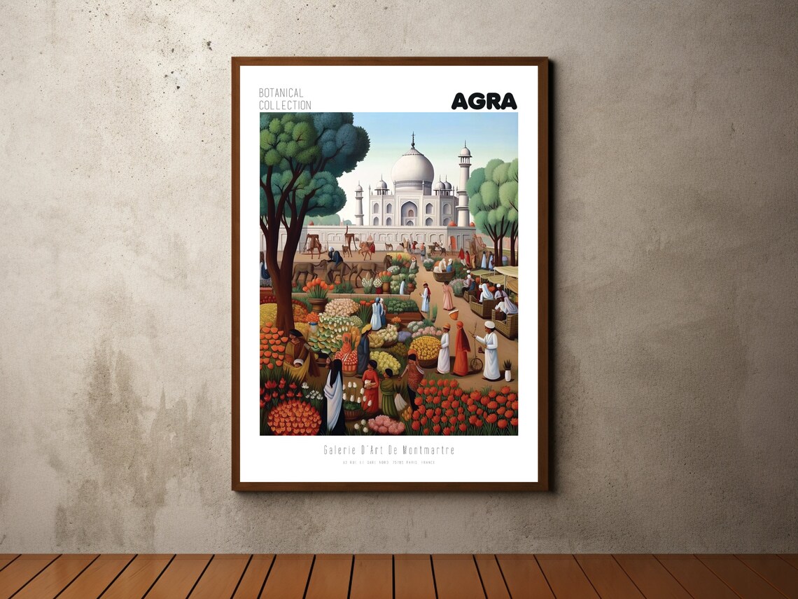 Agra Botanical Collection Taj Mahal Flower Market Scene Poster