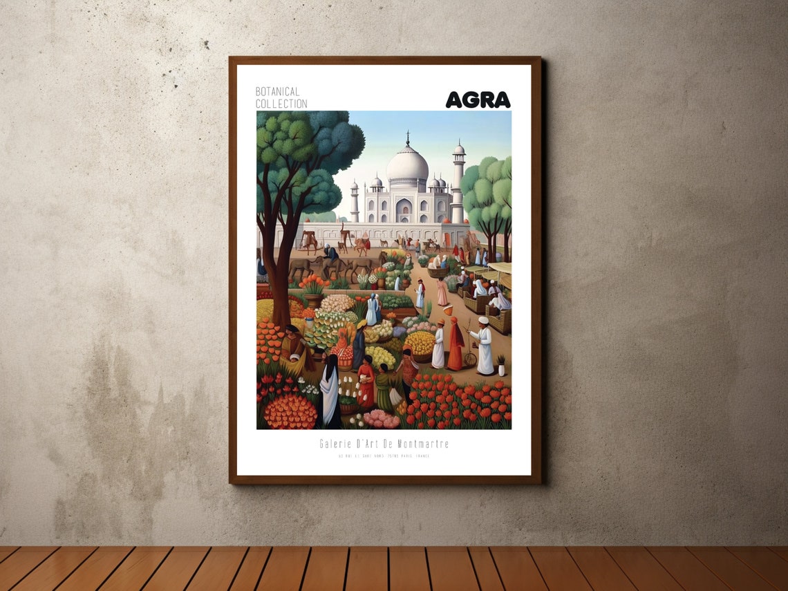 Taj Mahal Travel Print Taj Mahal Vintage Poster Taj Mahal Wall Art Henri Rousseau Print Flower Market Post Taj Mahal Art Agra Print