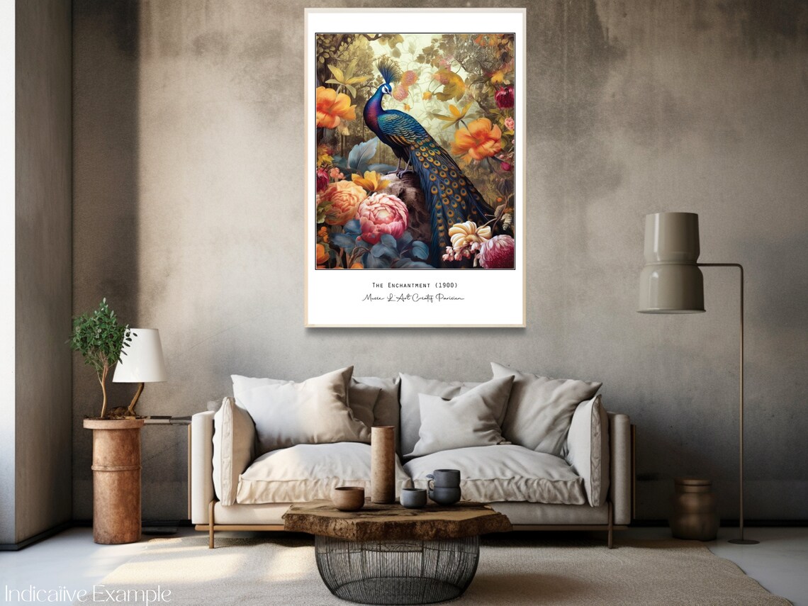 Peacock Among Peonies The Enchantment 1900 Vintage Floral Poster - Image 3