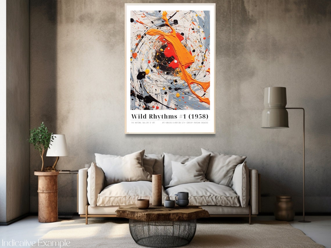 Wild Rhythms Number 1 Pollock Inspired Orange Slash Drip Poster - Image 3