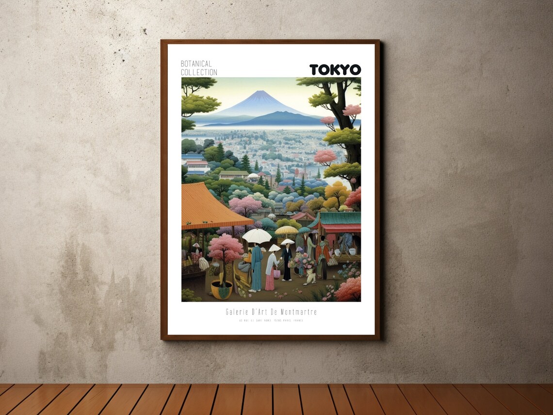 Tokyo Botanical Garden Mt Fuji Cherry Blossom Vintage Travel Poster