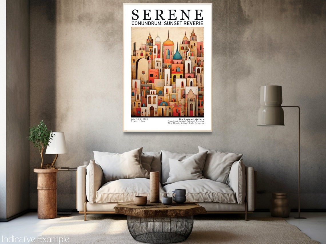 Paul Klee Inspired Cubist Faces Orange Blue Mosaic Art Poster - Image 3