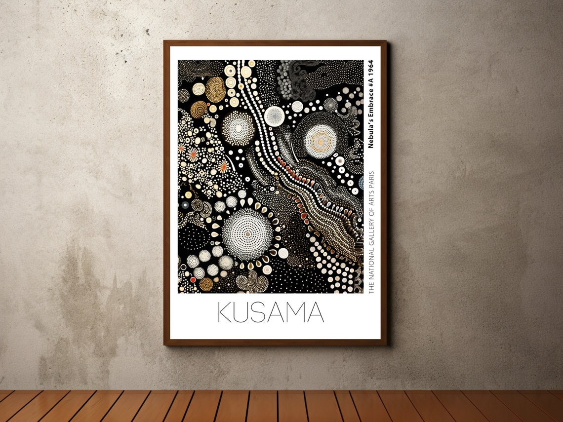 Kusama Nebula Embrace 1964 Black Gold Cosmic Dot Field Art Poster