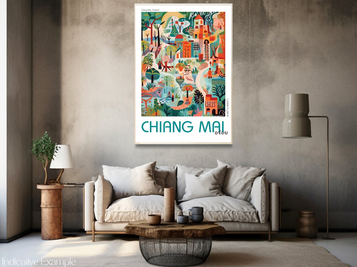 Chiang Mai Thailand Temple Jungle Modern Illustrated Travel Poster - Image 3