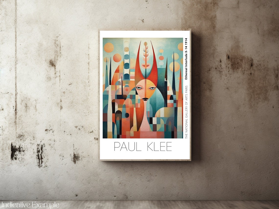 Paul Klee Inspired Horned Figure Teal Orange Geometric Poster - Image 2