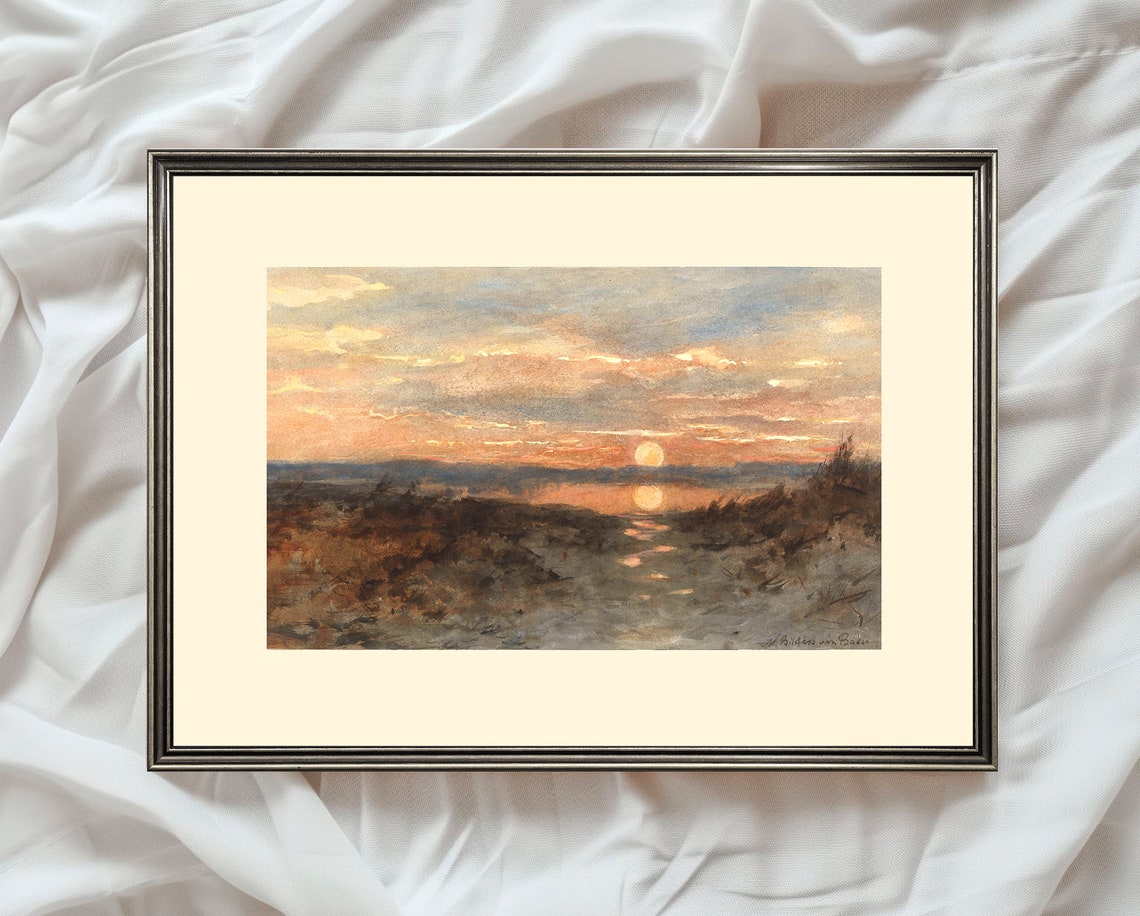 Sunset Over Marshland Golden Reflection Watercolor Evening Poster - Image 4