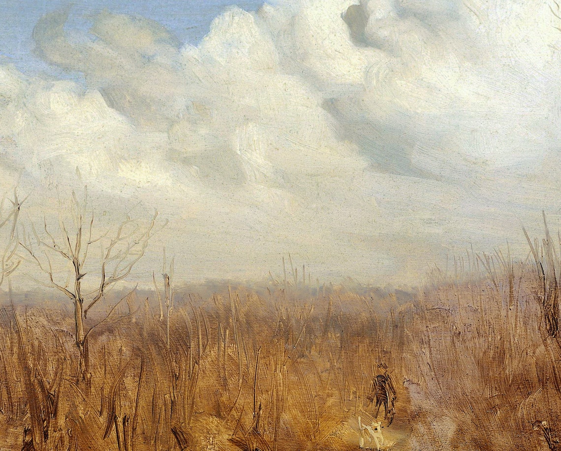 Cloudy Autumn Day Bare Trees Brown Field Vintage Landscape Poster - Image 2