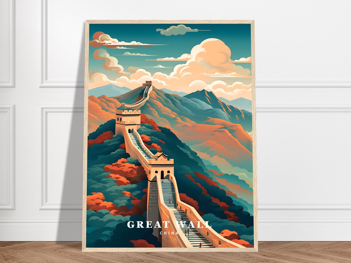 Great Wall China Autumn Ridgeline Mountain Vintage Travel Poster