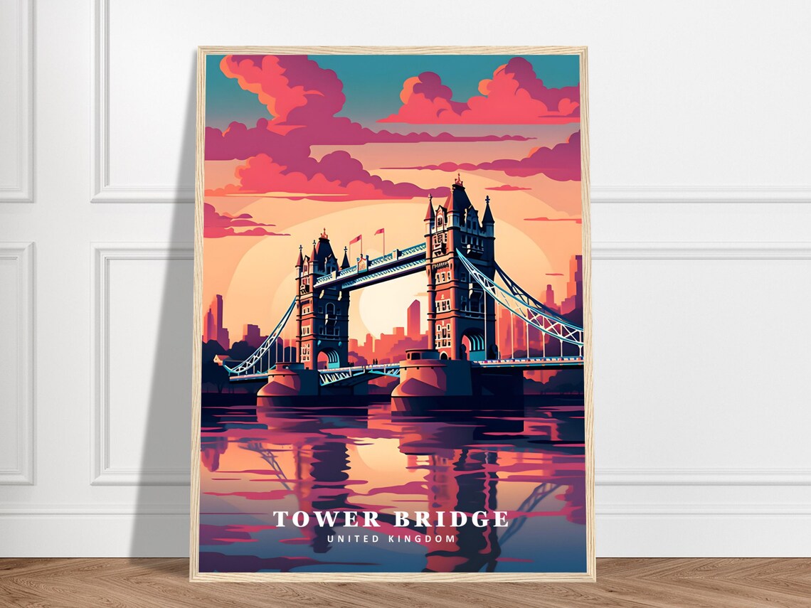 Tower Bridge London United Kingdom Sunset Thames Vintage Travel Poster