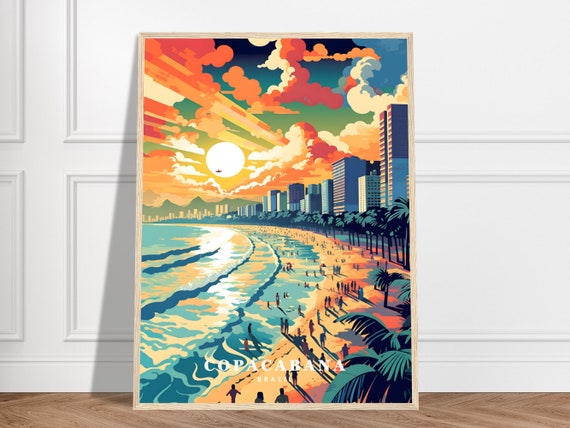 Copacabana Beach Travel Print Brazil Collection Rio De Janeiro City Skyline Art Sunset Poster Ocean