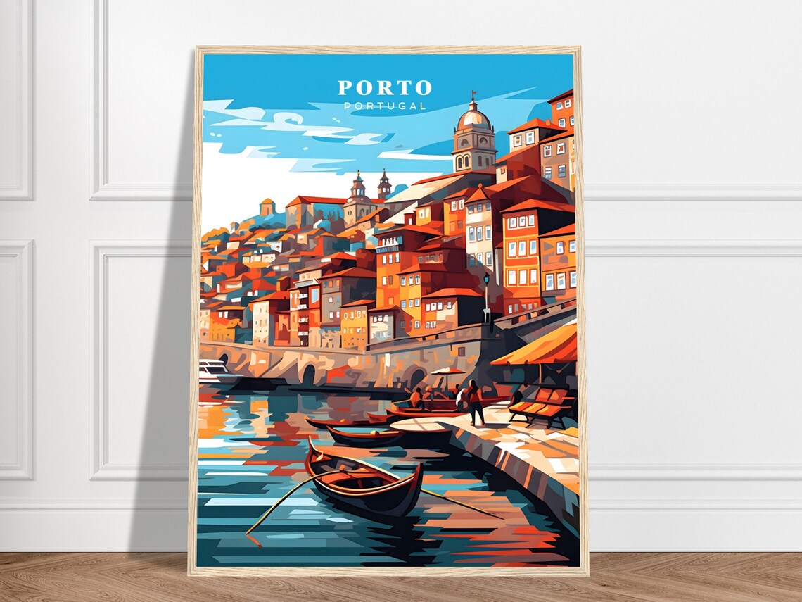 Colorful Porto Portugal Riverside Hillside Boats Travel City Poster