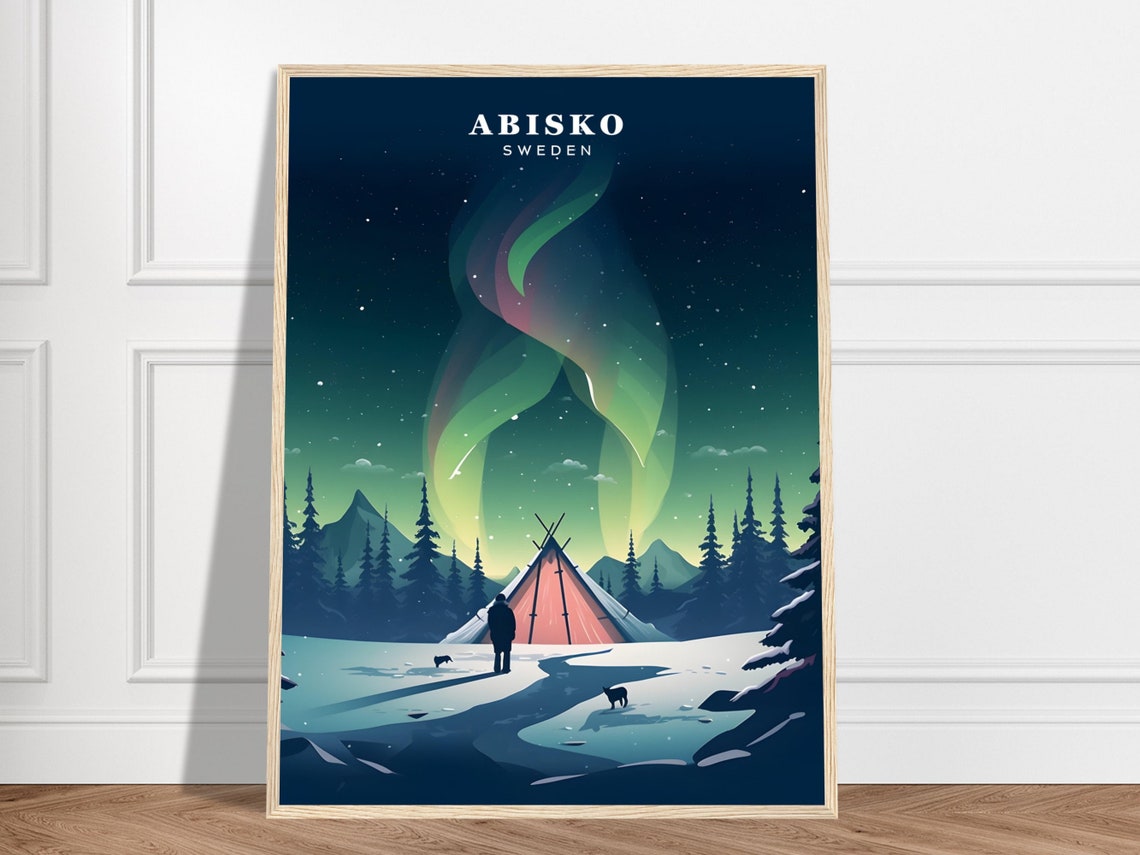 Abisko Sweden Northern Lights Night Arctic Camp Travel Poster