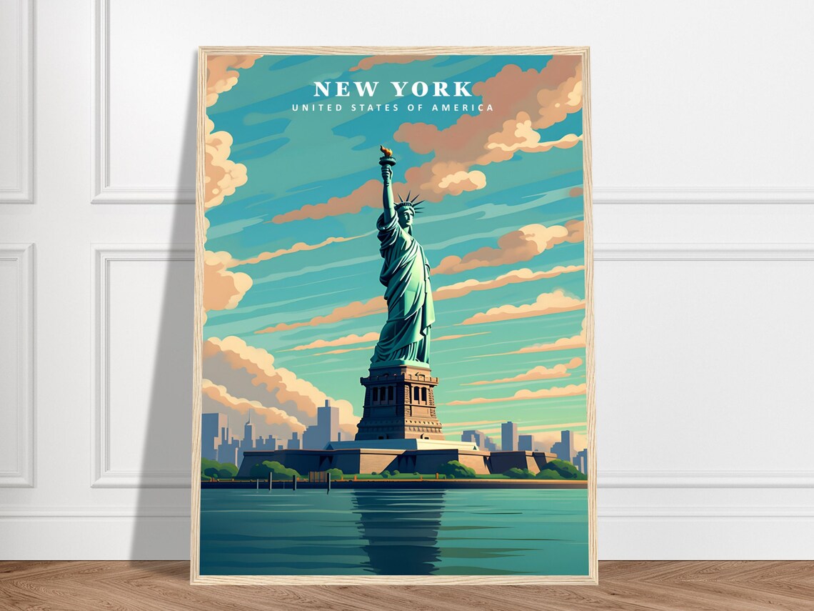 Statue Of Liberty New York Harbor Classic Vintage Travel Poster