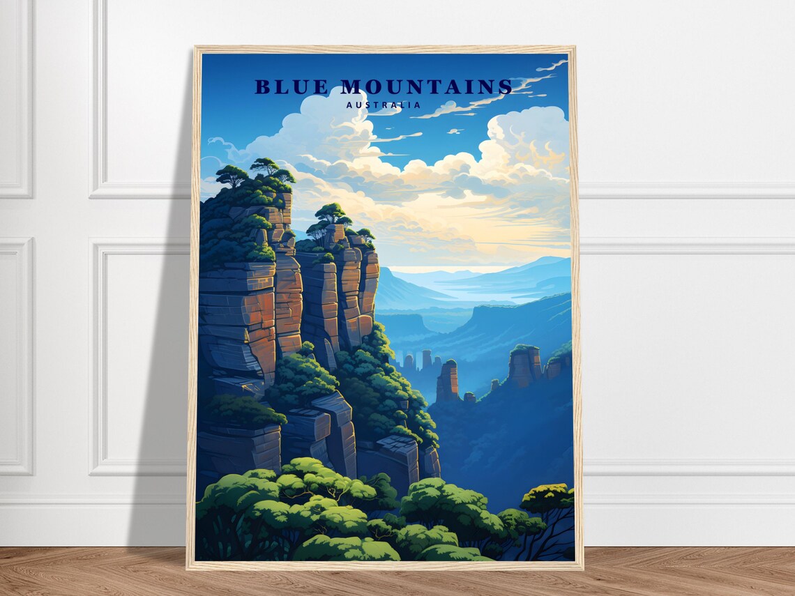 Blue Mountains Australia Sandstone Peaks Misty Travel Poster