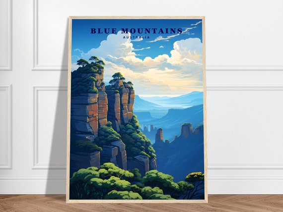 Blue Mountains Travel Print Australia Collection Mountain Landscape Art Nature Wall Hiking Poster