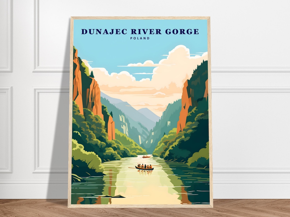 Dunajec River Gorge Poland Cliff Boats Vintage Travel Poster Art