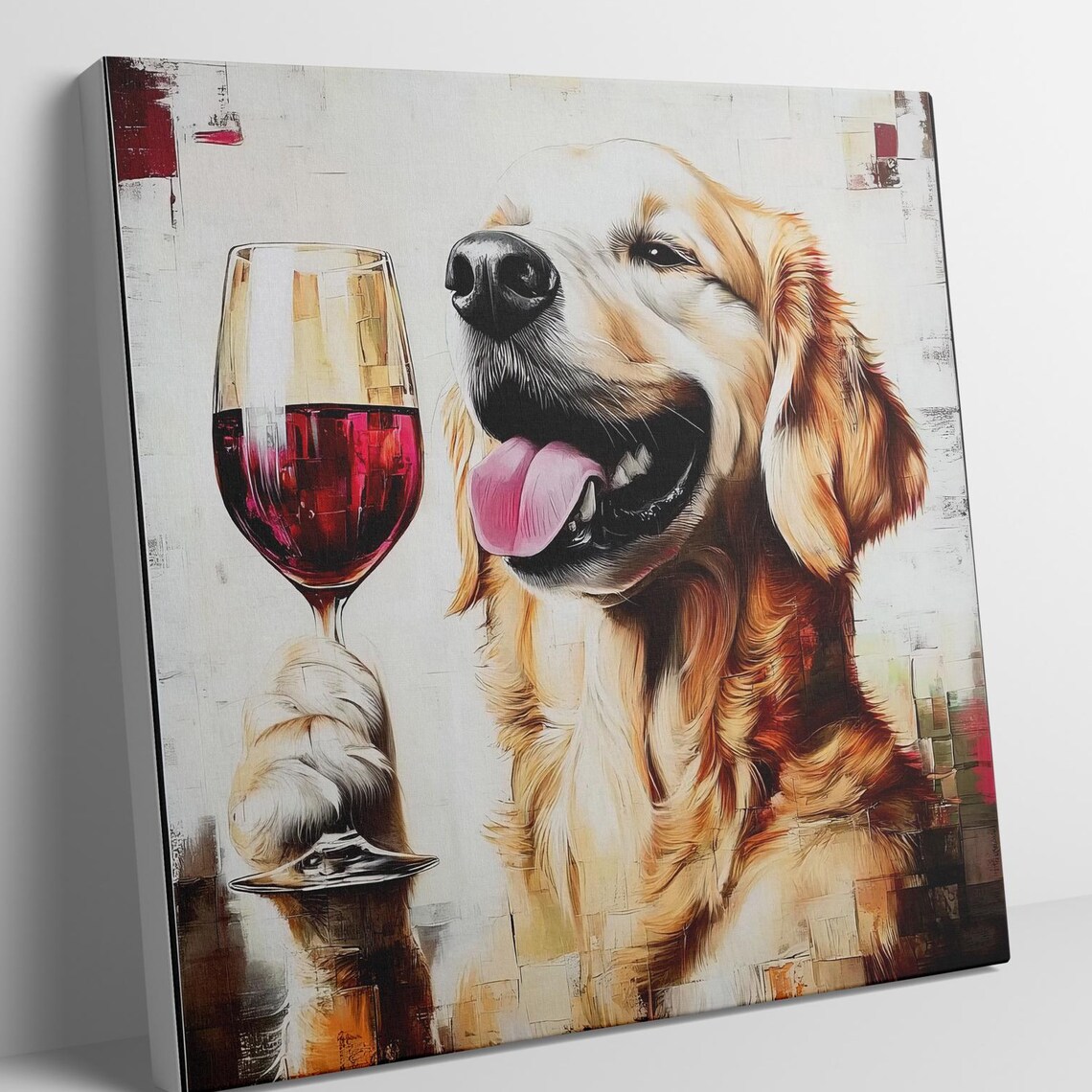 Golden Retriever Drinking Wine, Funny Kitchen Art