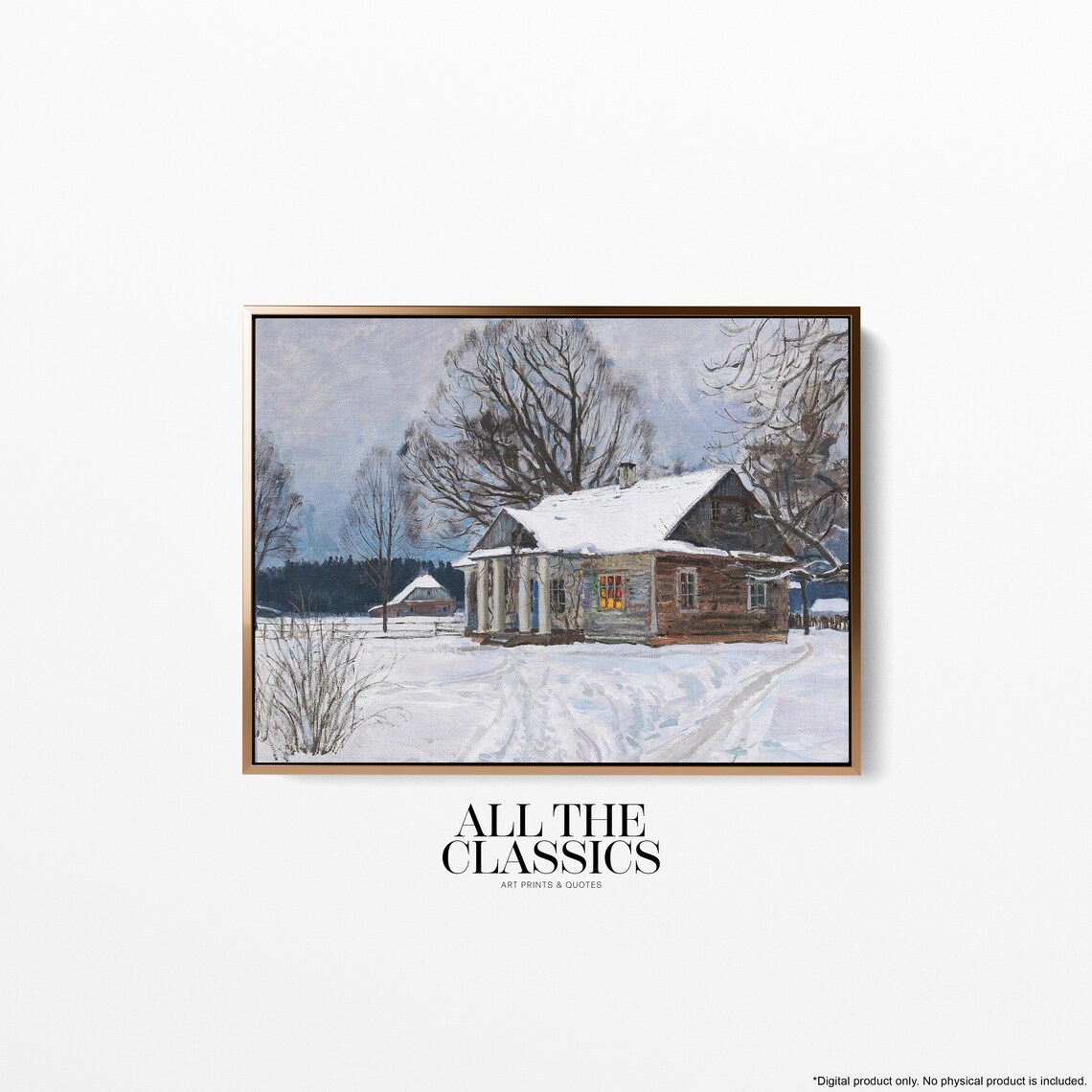 Vintage Winter Cabin Landscape Art Print